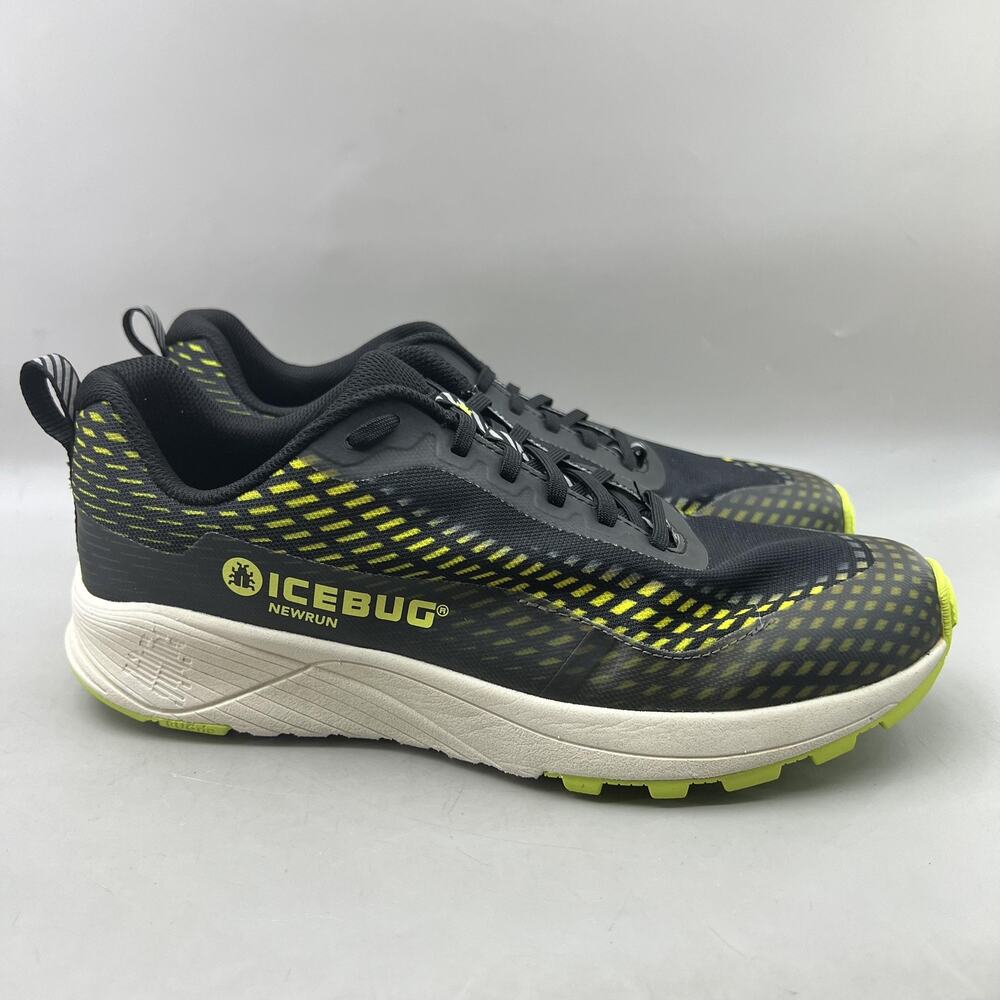 Icebug NewRun BUGrip Running Shoes Men Size 10 Black Green Spiked Winter Sneaker